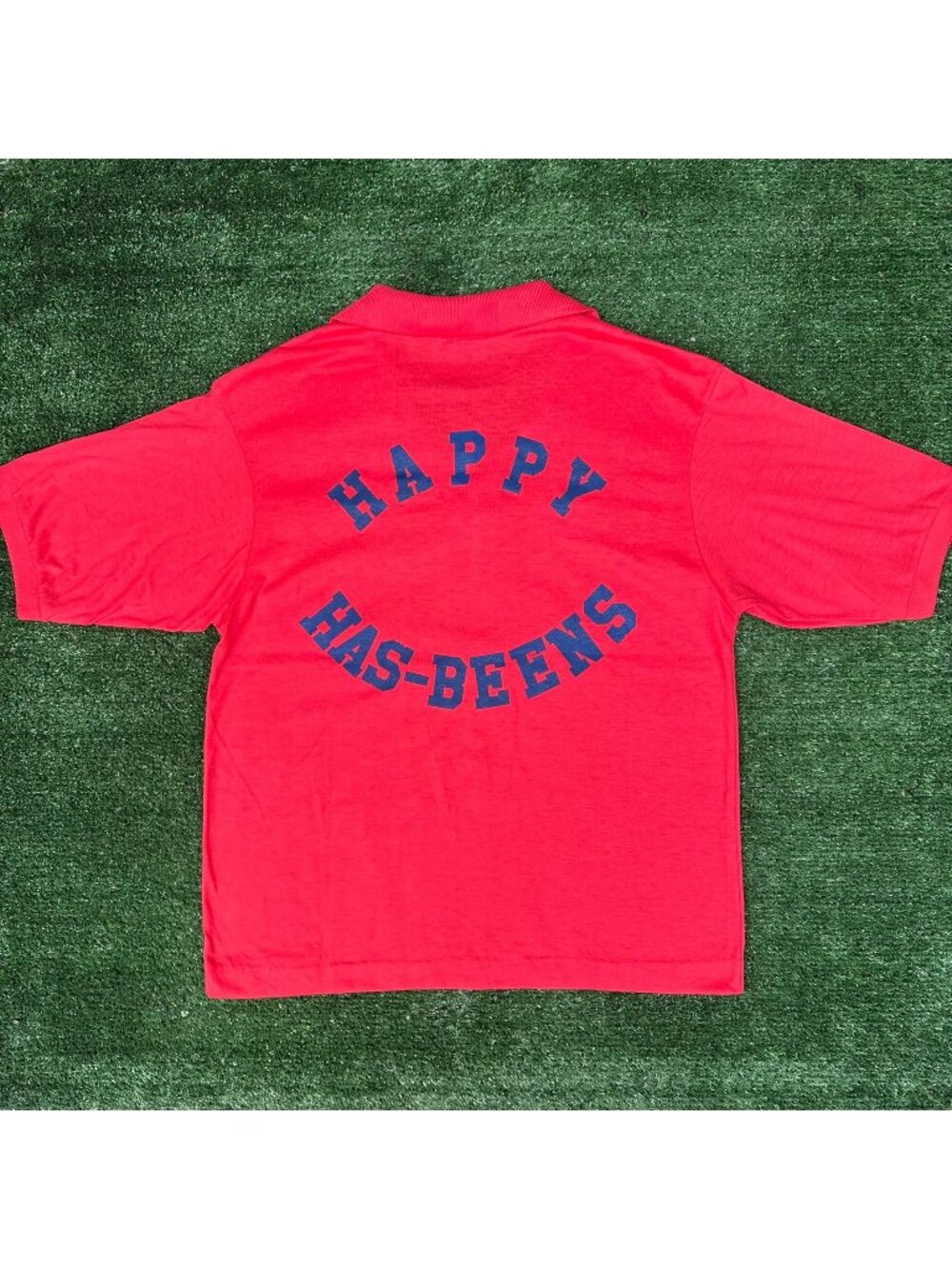 Vintage 80s Happy Has-Beens Polo Shirt Red M Single Stitch Golf Preppy Bright